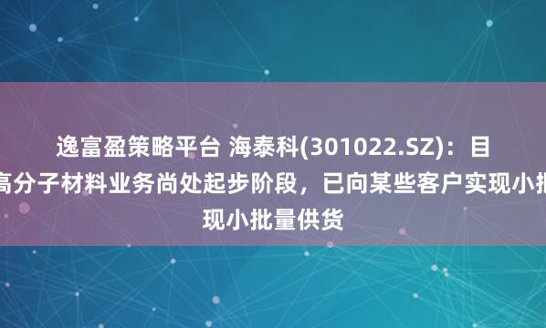逸富盈策略平台 海泰科(301022.SZ)：目前公司高分子材料业务尚处起步阶段，已向某些客户实现小批量供货