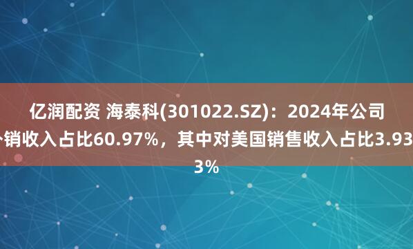 亿润配资 海泰科(301022.SZ)：2024年公司外销收入占比60.97%，其中对美国销售收入占比3.93%
